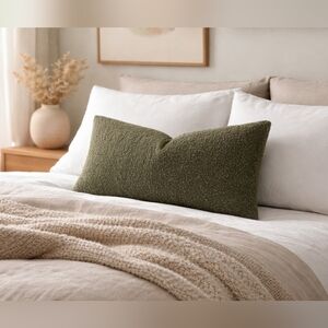 Olive Green Boucle Throw Pillow Cover 20x12
